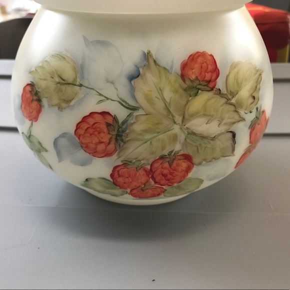 White glass cookie jar w/lid/strawberries - Picture 2 of 7